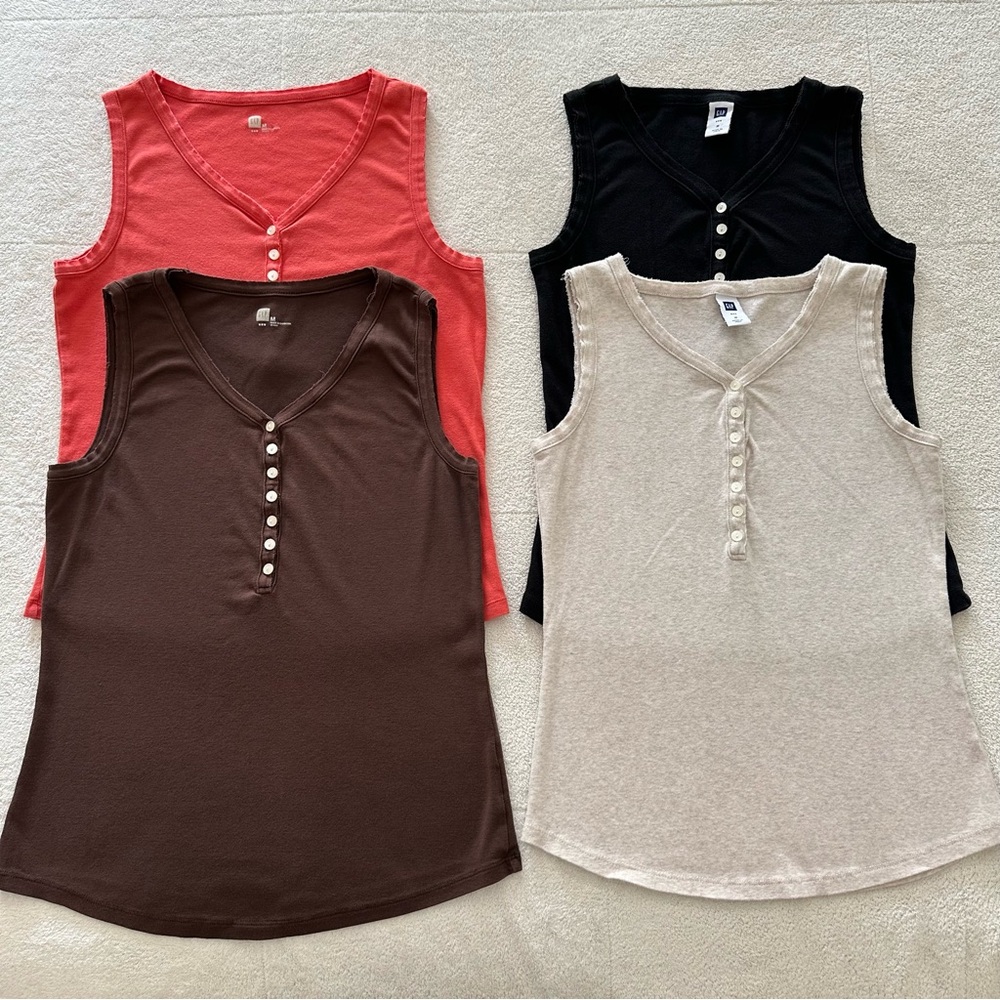 4 GAP Vintage Henley Sleeveless Tank Top Rough Edge Trim Shirts M